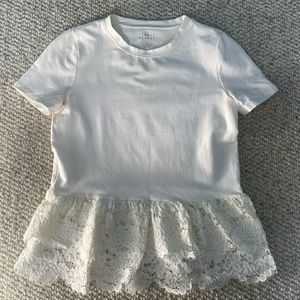 Kate Spade Broome Street White Lace Peplum T-Shirt. Size XS